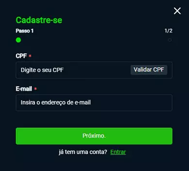 Formulário de registro H2bet